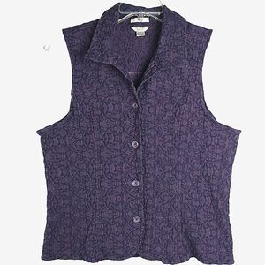 Vintage Christopher & Banks Womens Size L Stretch Brocade Collared Purple Vest